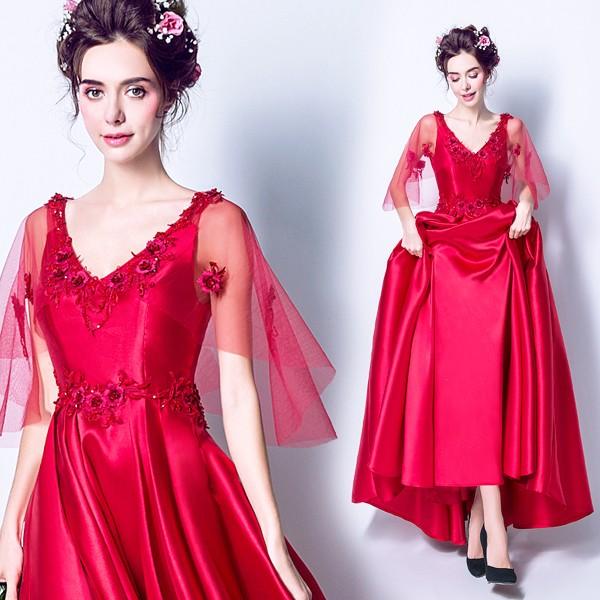 花嫁 カラードレス 安い カクテルドレス 演奏会 ロングドレス 結婚式 イブニングドレス 赤 二次会 パーティードレス ボレロ 発表会 コンサート Vネック Ckxswlf405 トヨワストア 通販 Yahoo ショッピング
