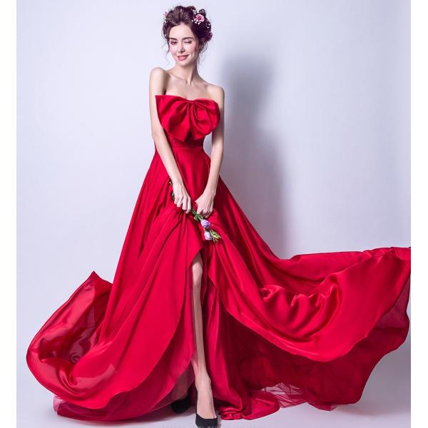 カラードレス 赤 演奏会 安い パーティドレス 結婚式 イブニングドレス 