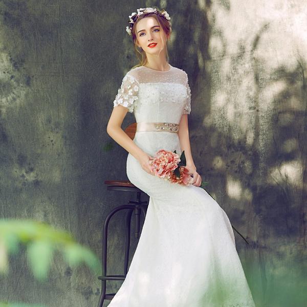 ウェディングドレス 半袖 マーメイドライン ウエディングドレス 安い 花嫁 ロングドレス 披露宴 マーメイドドレス 二次会 結婚式 レトロドレス サッシュベルト Ywhs140 トヨワストア 通販 Yahoo ショッピング