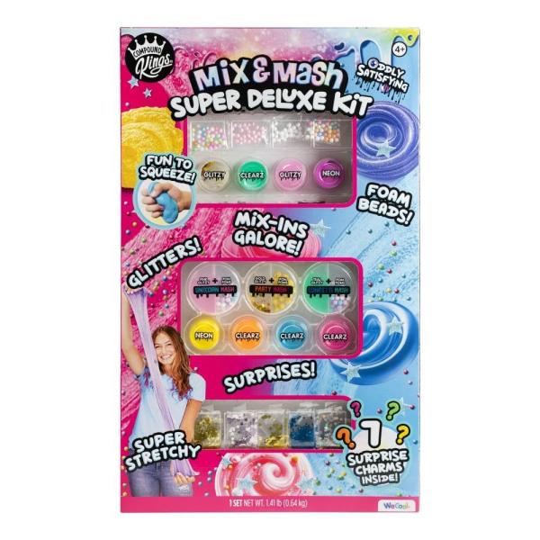 ミックス＆マッシュ　スーパーデラックスキット大きな箱に入ったスーパーデラックスキット11種類のスライムと混ぜて楽しいアクセサリーが入っているよ！混ぜて(ミックス)、握ってつぶして(マッシュ)楽しもう！好きな色のスライムに好きなアクセサリーを...