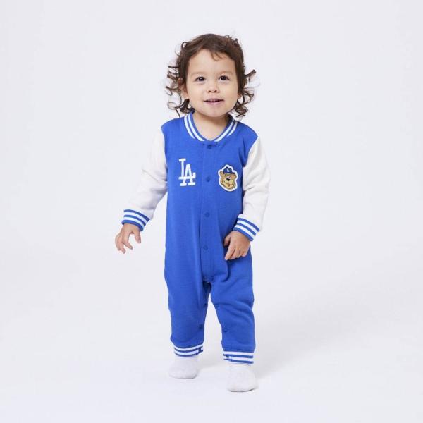 MLB スタジャン風 ロンパース ドジャース ブルー×70cm ベビーザ