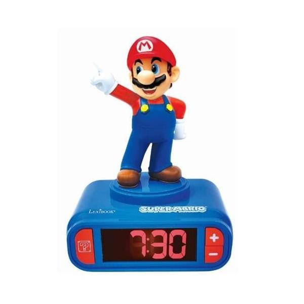 オリジナルゲームサウンド収録！マリオを上から押すと、液晶画面が点灯するよ。アラームスヌーズ機能付き夜間消灯タイマー付きライトはLEDバックライトで、省エネモード！