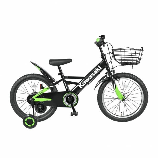 トイザらス限定！ モーターサイクル「カワサキ」ブランドのキッズ自転車！極太のフレームにパワフルなイメージのゴツゴツタイヤを装備しています。カワサキグリーンのアクセントカラーがとってもカッコイイ。