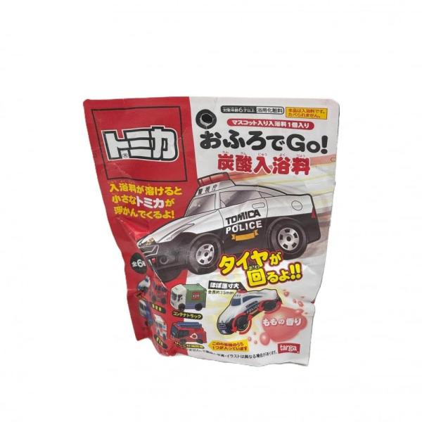 大人気トミカの入浴剤！今度のマスコットはタイヤが動く！！全6種パトロールカー郵便車コンテナトラック清掃車救急車はしご付消防車※うち1種類の車両が炭酸入浴剤の泡の中から浮かんでくるよ