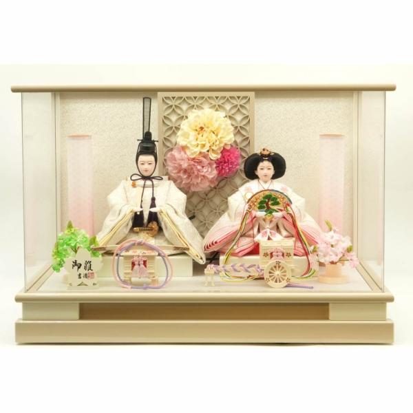 雛人形】ケース親王飾り「花飾りグレージュパノラマアクリル」（322979