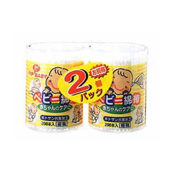 , お買い得なベビー綿棒200本入りの2個パック。ピップベビー ベビー綿棒 200本×2Pは、キトサン抗菌加工、細軸タイプの綿棒です。1本ずつ取り出せる清潔な容器です。紙軸とコットン100％の綿球を使用。天然抗菌防臭成分キトサン配合。赤ちゃ...
