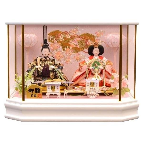 雛人形】ケース飾り 親王飾り「金彩桜に玉手箱白塗六角」 (322347