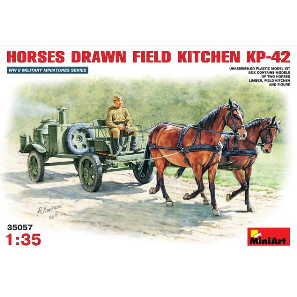 ミニアート 1/35 WW.II ソビエト軍 フィールドキッチン KP-42 馬2頭フィギュア1体付 プラモデル MA35057 送料無料