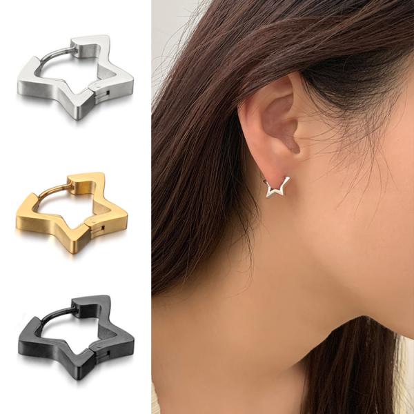 オリジナル ピアス アレルギー対応 星 フープピアス サージカルステンレス アクセサリー