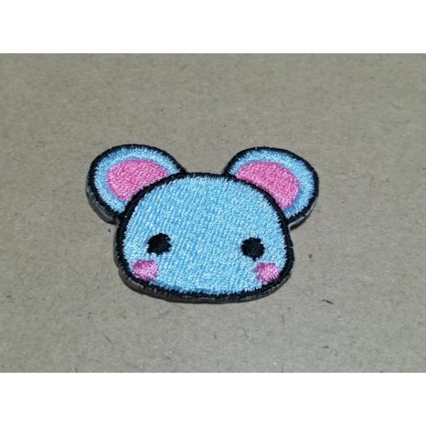 かわいいねずみの顔刺繍ワッペン/干支子 ネズミ 鼠