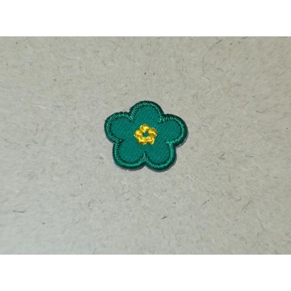 縁取り刺繍梅の花ワッペン/ダークグリーン・濃緑