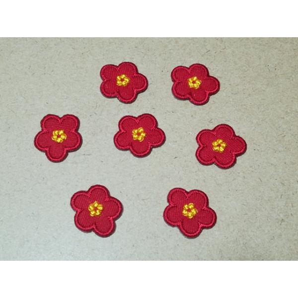 プロ野球応援グッズ（キッズ用）/2cmサイズ縁取り刺繍梅の花ワッペン7枚1セット/ダークレッド・濃赤