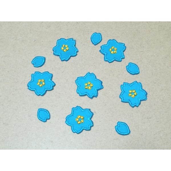 プロ野球応援グッズ（キッズ用）/2cmサイズ縁取り刺繍桜の花6枚と花びらワッペン5枚1セット/マリンブルー