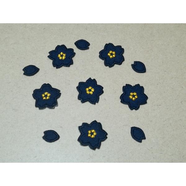 プロ野球応援グッズ（キッズ用）/2cmサイズ縁取り刺繍桜の花6枚と花びらワッペン5枚1セット/ダークネイビー・濃紺