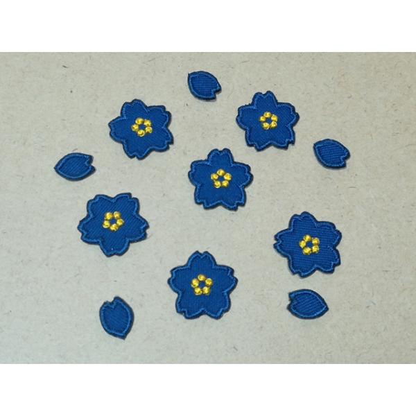 プロ野球応援グッズ（キッズ用）/2cmサイズ縁取り刺繍桜の花6枚と花びらワッペン5枚1セット/ダークブルー・濃青