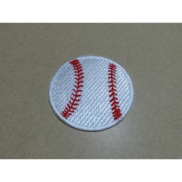 5cmサイズ縁取り刺繍野球ボールワッペン白×赤