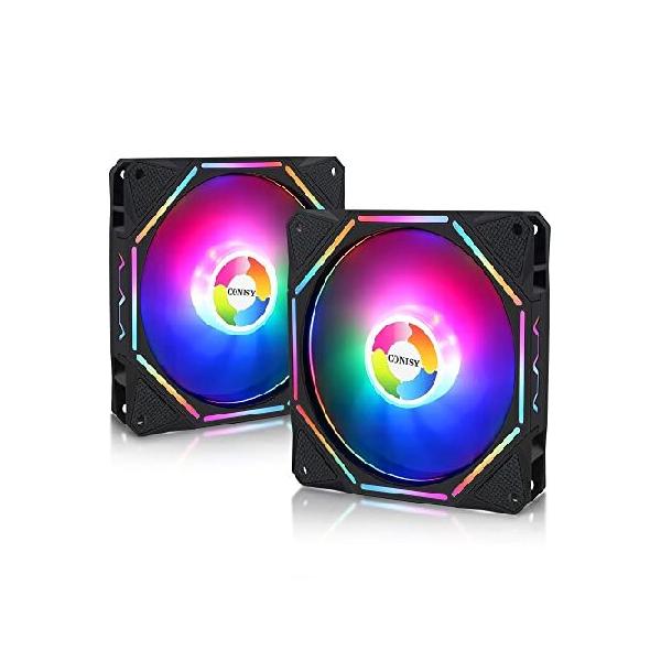 【平行輸入品】Conisy RGB LEDシリーズ 120mm ケースファン コンピュータケース用 ユニークな超静音 長寿命 ゲーミングPC冷却ファン - カラフル (2パック)