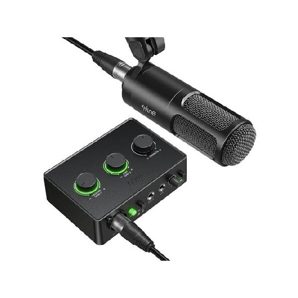 【平行輸入品】FIFINE ダイナミックマイクとXLRオーディオミキサー スタジオポッドキャスト録音バンドルセット メタルXLRマイクとUSBオ