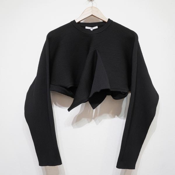UN3D. (38) HEM DRAPE SHORT KT TOP ヘムドレープ ショートニット 黒 
