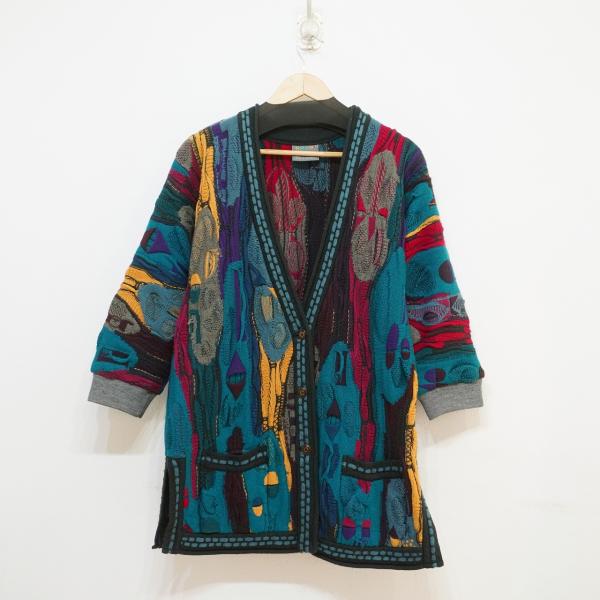 COOGI クージー　ニット　カーディガン　オーストラリア製　好配色 クージー (S) coogi ウールニットカーディガン オーストラリア製 古着