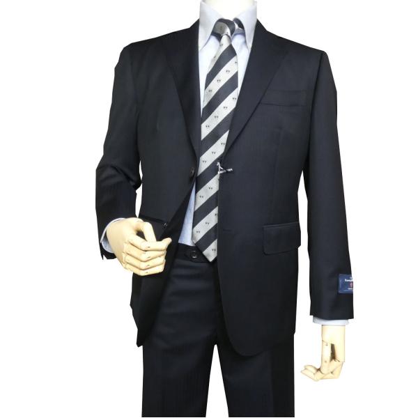 ゼニア生地 日本製 黒 シャドーストライプ スーツ シルク混 ZEGNA（ゼニア） シングルスーツ 2つボタン スーツ メンズ 秋冬春