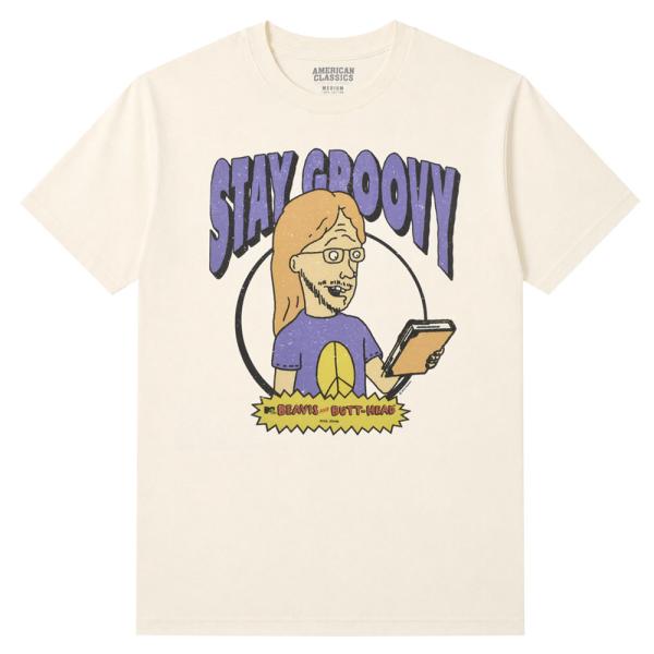 BEAVIS AND BUTT-HEAD Tシャツ Stay Groovy ビーバスアンドバットヘッド オフィシャル NATURAL