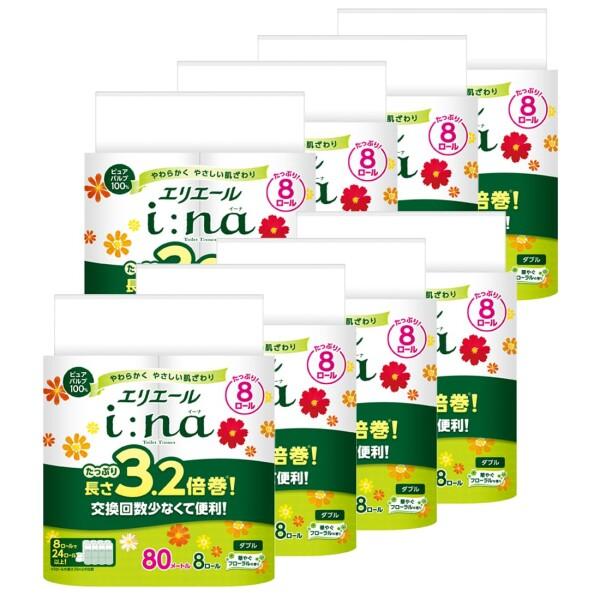 他サイト： エリエール トイレットペーパー i:na(イーナ) 3.2倍巻き 80m×64ロール (8ロール×8パック) ダブル パの商品画像