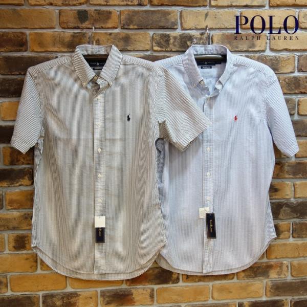 Polo Ralph Lauren シアサッカー半袖ボタンダウンストライプシャツ ポロラルフローレン