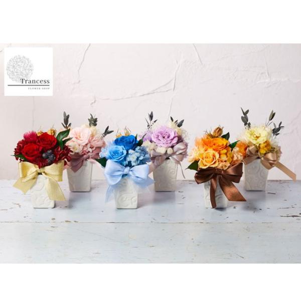 【商品詳細】【商品名】プリザーブドフラワー・ポットアレンジ【サイズ】ローズアレンジ高さ：15cm横幅：約10cmマリアンヌアレンジ高さ：16cm横幅：9cm【ケースサイズ】W12×D12×H16cm【備考】ご希望の方には、メッセージカード、...