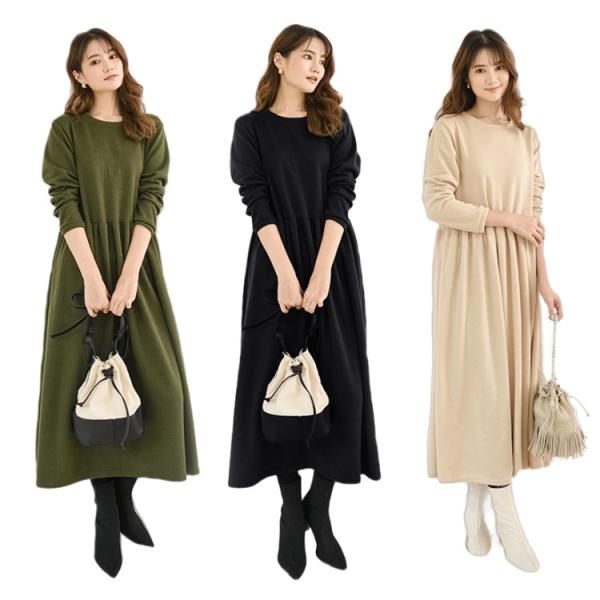 【セール】ワンピース レディース きれいめ ロングワンピース 秋冬 ミモレ丈 長袖 Aラインワンピース 大きいサイズ ベルト付き フォーマ transittrade_rrt2168