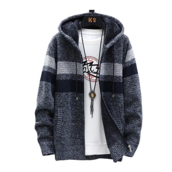 ニット カーディガン ジャケット メンズ 秋冬 厚手 ブルゾン 裏ボア 裏