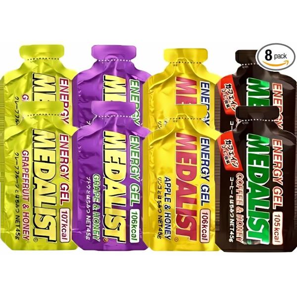 MEDALIST メダリスト エネルギージェル4味8本セット(リンゴ×2、ブドウ×2、グレープフルーツ×2、コーヒー×2) (オリジナル補給食説明書付