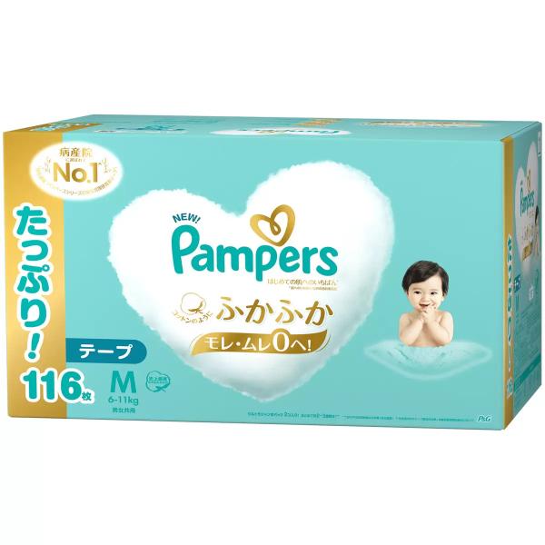 Pampers Mテープ58枚入り 6パックセット パンパース おむつ テープ Mサイズ（6～11kg）1セット（58枚×3