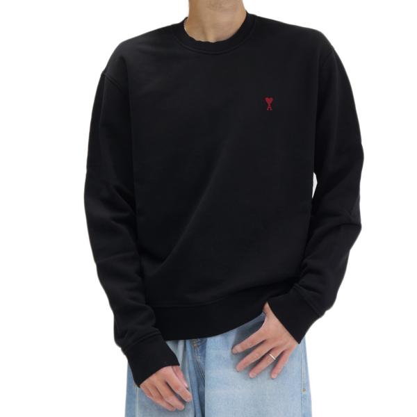AMI PARIS アミパリス メンズ スウェット BFUSW035.730 トレーナー クルーネック 長袖 コットン 裏毛 ロゴ刺繍 男女兼用 ブラック 2026秋冬新作