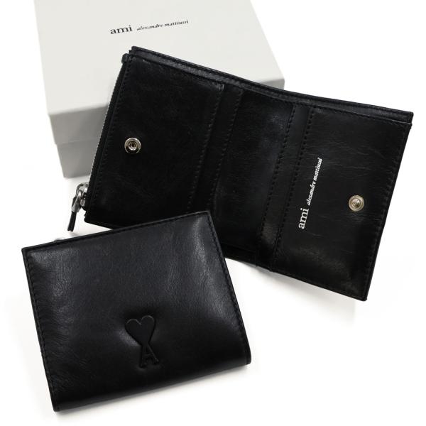 AMI PARIS アミパリス 二つ折り財布（小銭入れ付き） USL201.AL0052 レザー Voulez-Vous メンズ レディース ユニセックス 男女兼用 ブラック 2026秋冬新作