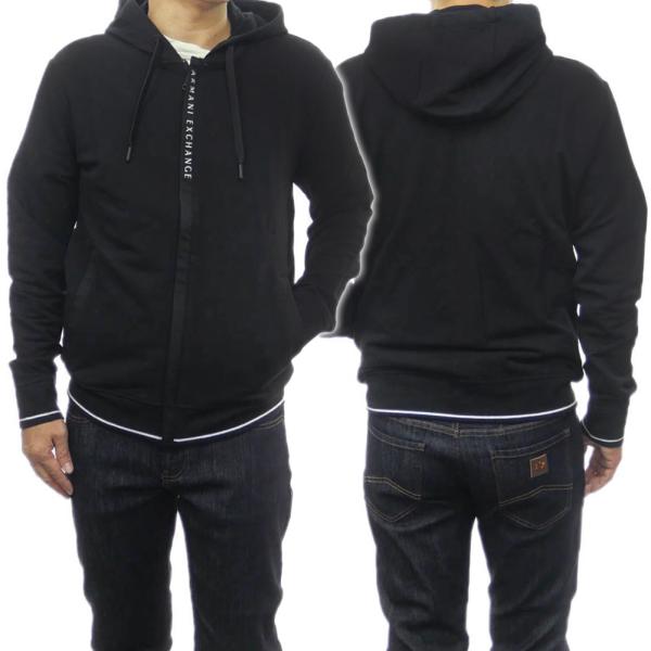 Armani Exchange ブラック ジップアップパーカー ARMANI EXCHANGE アルマーニ エクスチェンジ パーカー