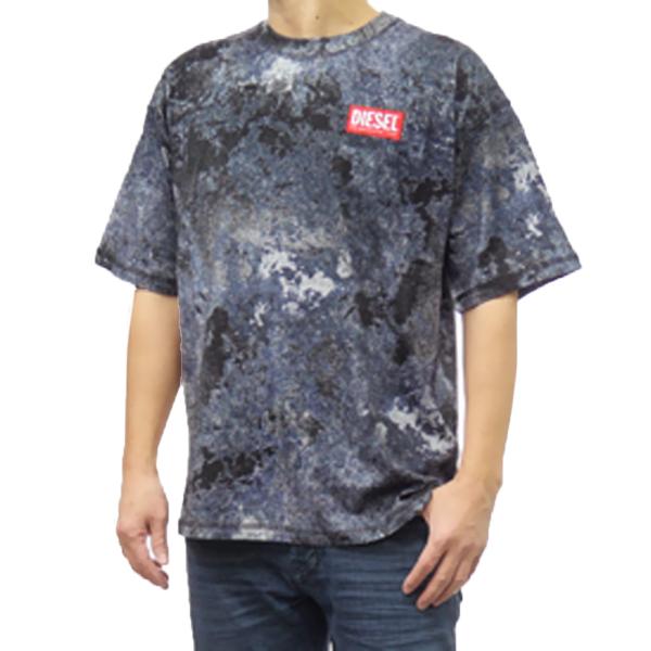 セールSS DIESEL ディーゼル Tシャツ メンズ 半袖 クルーネック コットン 綿100％ A16403 0QLAF / T-BOXT-R12 ネイビー×ブラック tre-style_ds25ss257