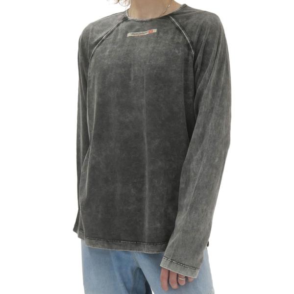 DIESEL ディーゼル メンズ ロンT A23181 0KNCW / BRYAN-DNM ラグラン ガーメントダイ 丸首 ヴィンテージ 長袖 ダークグレー 2026秋冬新作 爆買