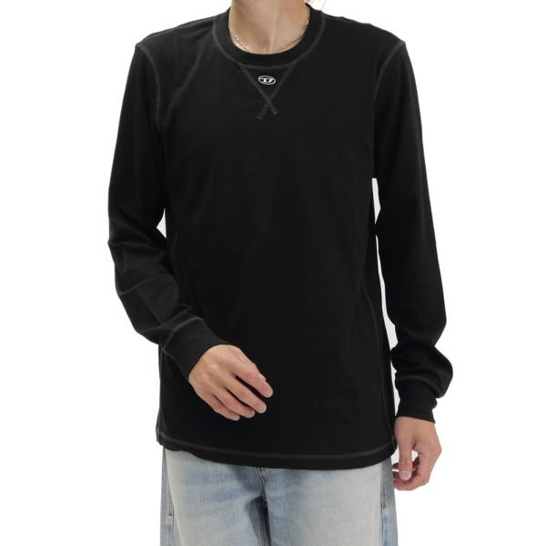 DIESEL ディーゼル メンズ クルーネック ロングTシャツ A19967 0AIJU / T-MADJUST-LS-TR オーバルD ロゴ 長袖 カットソー ブラック 2026秋冬新作