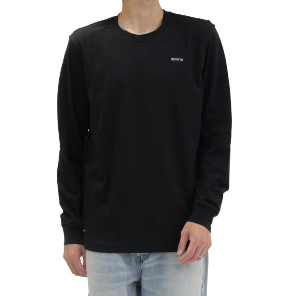 DIESEL ディーゼル メンズ クルーネック ロングTシャツ A23025 0AIJU / T-ADJUST-LS-MET 長袖 カットソー トップス ロゴ ブラック 2026秋冬新作
