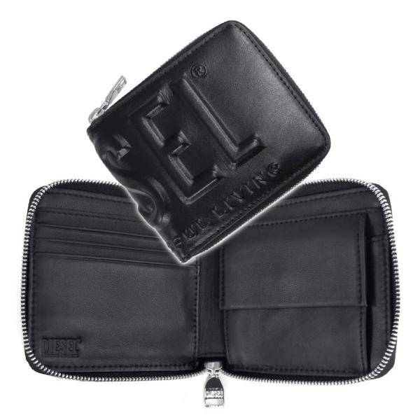 DIESEL ディーゼル メンズ二つ折り財布（小銭入れ付き） X10007 PR818 / DSL 3D-BI FOLD COIN ブラック 定番人気商品