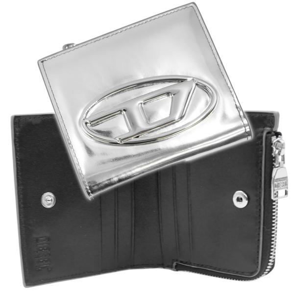 DIESEL ディーゼル レディース二つ折り財布（小銭入れ付き） X10387 PS202 / 1DR BI-FOLD ZIP L シルバー 定番人気商品