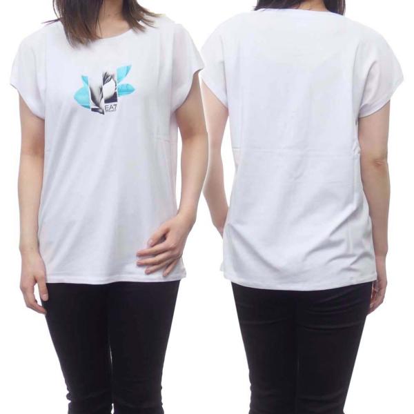 EMPORIO ARMANI エンポリオアルマーニ EA7 レディースクルーネックTシャツ 3RTT28 TJ6SZ ホワイト EMPORIO ARMANI エンポリオアルマーニ EA7 レディースクルー