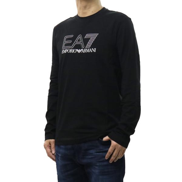 EMPORIO ARMANI エンポリオ アルマーニ EA7 メンズ クルーネック ロングTシャツ 7M001310 AF10373 ブラック ロゴ レタード 長袖 爆買