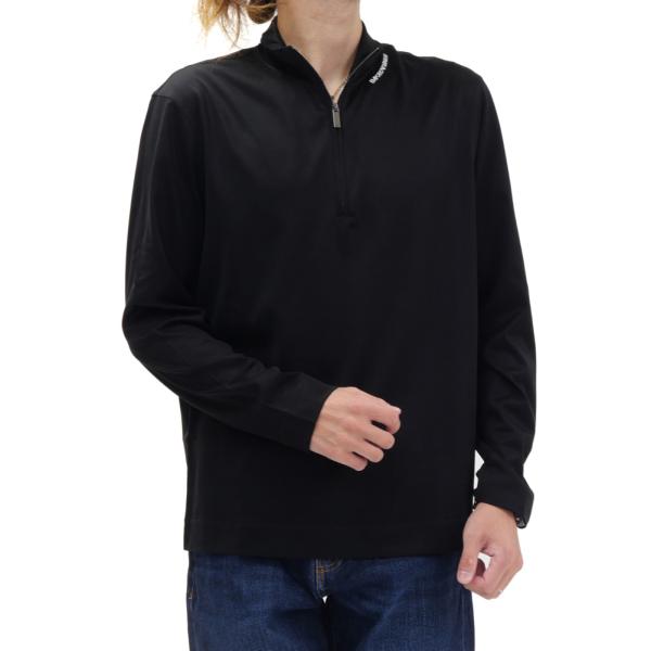 EMPORIO ARMANI エンポリオアルマーニ メンズ ハーフジップ ロングTシャツ EM006806 AF10761 長袖 カットソー ロゴ 刺繍 リヨセル ブラック 2026秋冬新作