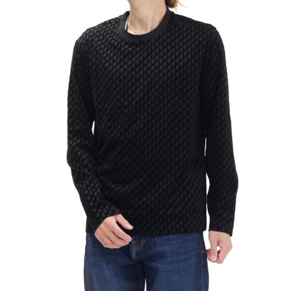 EMPORIO ARMANI エンポリオアルマーニ メンズ ロングTシャツ EM007338 AF10017 フロッキープリント ロゴ 総柄 長袖 カットソー ブラック 2026秋冬新作