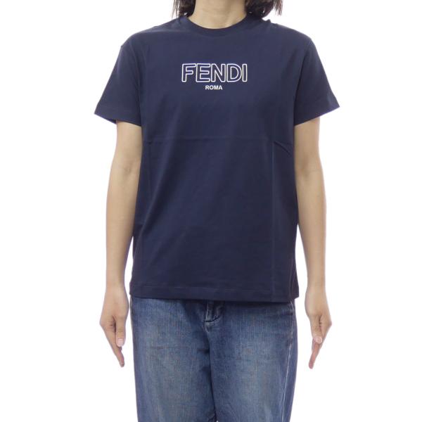 FENDI フェンディ キッズ レディース クルーネック Tシャツ JUI202 7AJ ネイビー ロゴT 大人もOK インポート