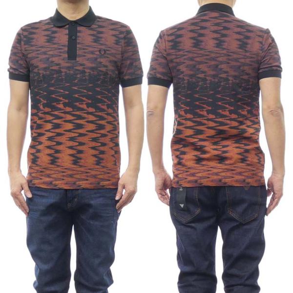 旧作お買い得セール！ FRED PERRY フレッドペリー ポロシャツ 半袖 メンズ 鹿の子 コットン 綿100％ M7732 / WAVE GRAFIC FP POLP SHIRT ブラック FRED PERRY（フレッドペリー） メンズ鹿の子ポロシャツ M7732 / WAVE
