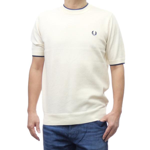 Fred Perry 半袖ニット ブラック ホワイト バイカラー FRED PERRY（フレッドペリー） メンズ半袖ニット セーター K7642