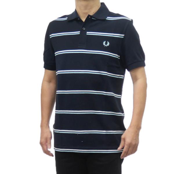 セールSS FRED PERRY フレッドペリー ポロシャツ 半袖 メンズ 鹿の子 コットン 綿100％ M9905 / STRIPED POLO SHIRT ネイビー FRED PERRY（フレッドペリー） メンズ鹿の子ポロシャツ M9905